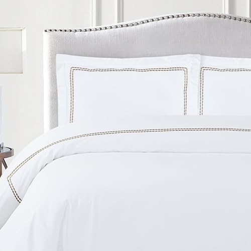 White Duvet Cover, 100% Cotton Embroidered Duvet Cover,2 Pillow, Comforter Not Included