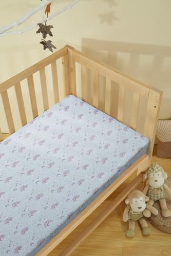Dreamology Crib Sheets for Unisex,2 Pack,100% Cotton Jersey Standard Crib Sheets | Rainbow / Silver Gray