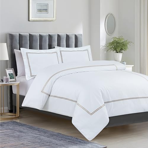White Duvet Cover, 100% Cotton Embroidered Duvet Cover,2 Pillow, Comforter Not Included