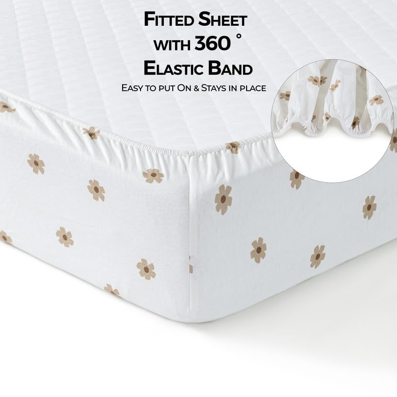 Dreamology Crib Sheets for Unisex,2 Pack,100% Cotton Crib Sheets | Brown / Flowers