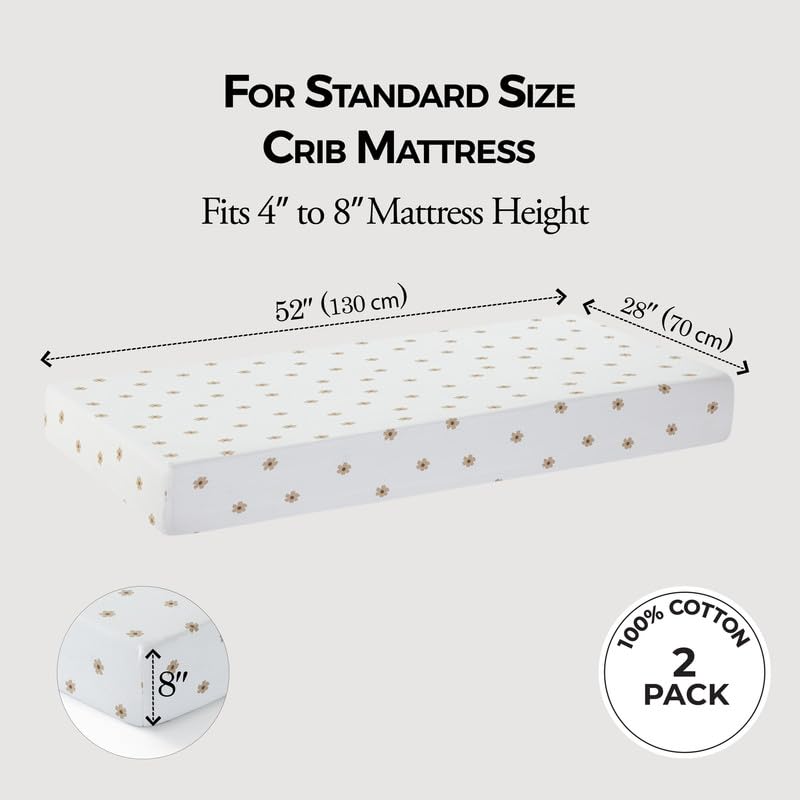 Dreamology Crib Sheets for Unisex,2 Pack,100% Cotton Crib Sheets | Brown / Flowers