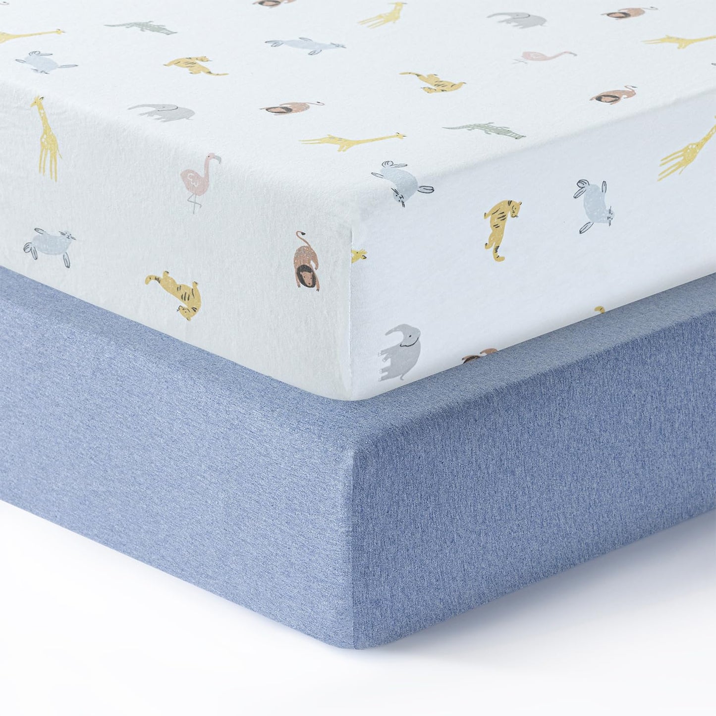 Crib Sheets for Unisex,2 Pack,100% Cotton Jersey Standard Crib Sheets | Blue / Animals