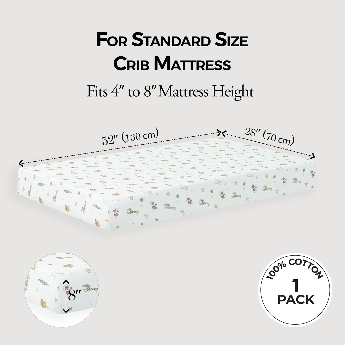 Standard Muslin Crib Sheet,Crib Sheets 1-Pack,100% Cotton For Unisex | Animal