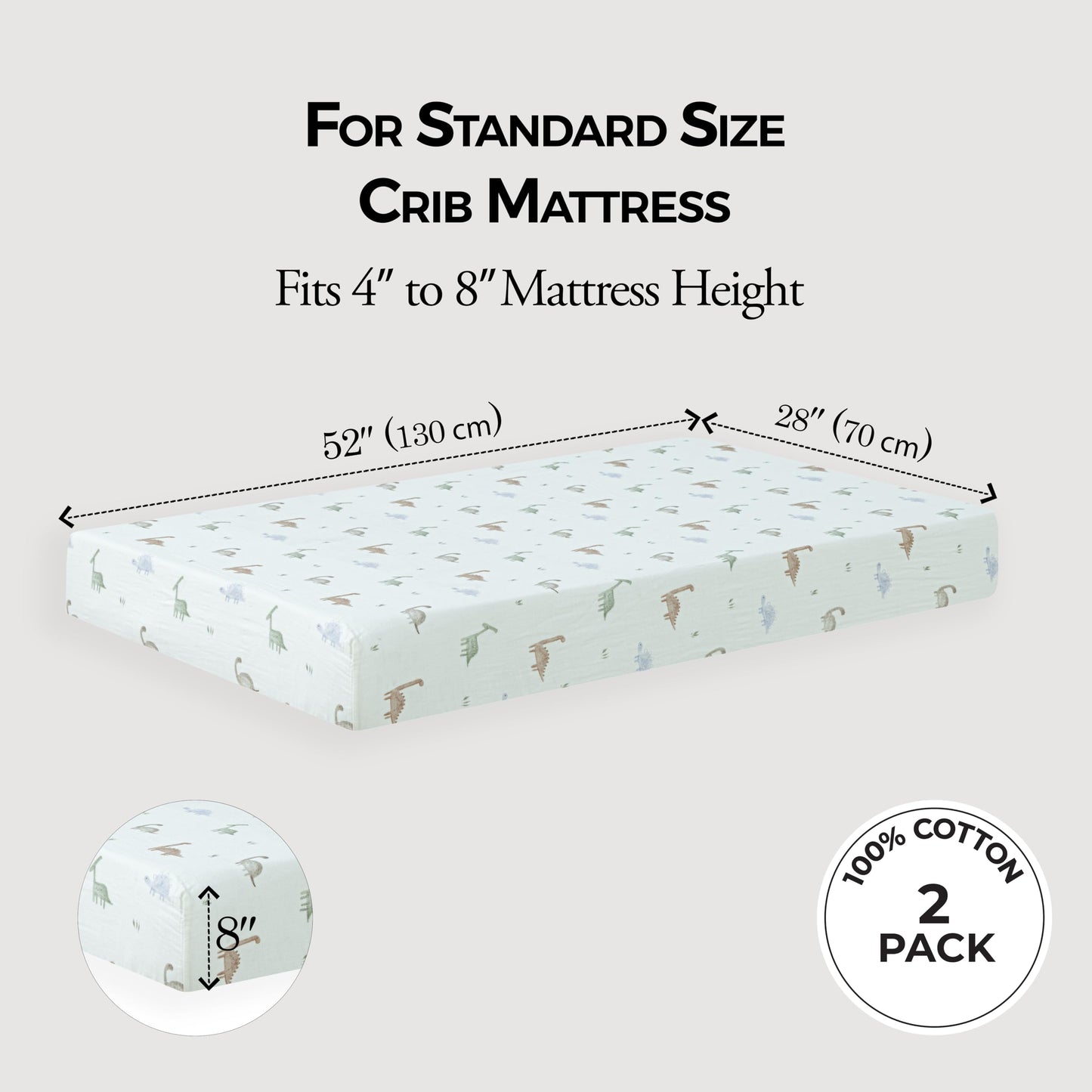 Standard Muslin Crib Sheet, 1-Pack, 100% Cotton For Unisex| DIno