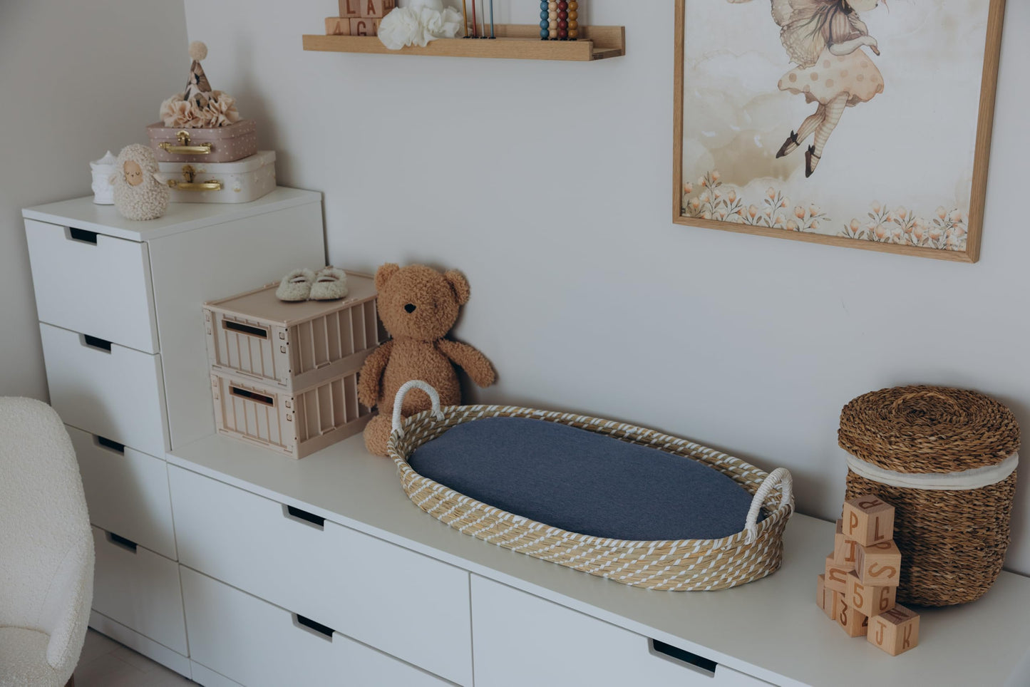 Bassinet Sheet,100% Cotton Knitted Jersey,2 Pack Unisex (17"x32"x4") | Denim Blue and Dino