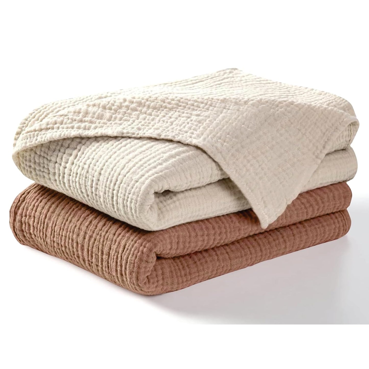 Muslin Swaddle Blankets for Newborn Unisex,2 Pack,100% Cotton| Brown/Acru