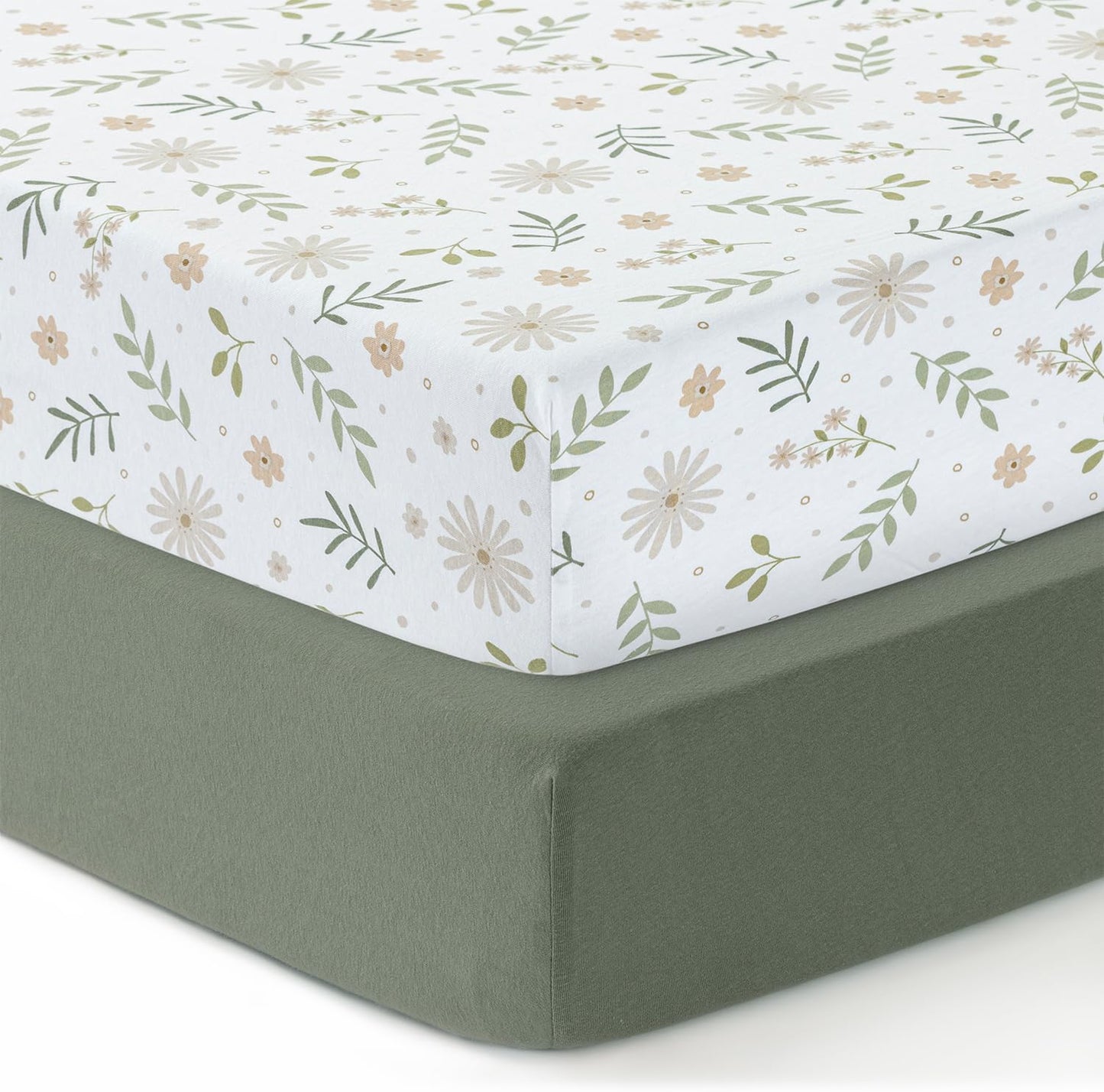 Dreamology Crib Sheets for Unisex,2 Pack,100% Cotton Crib Sheets | Green / Flowers