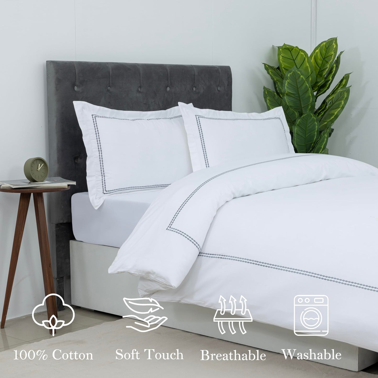 White Duvet Cover, 100% Cotton Embroidered Duvet Cover,2 Pillow, Comforter Not Included