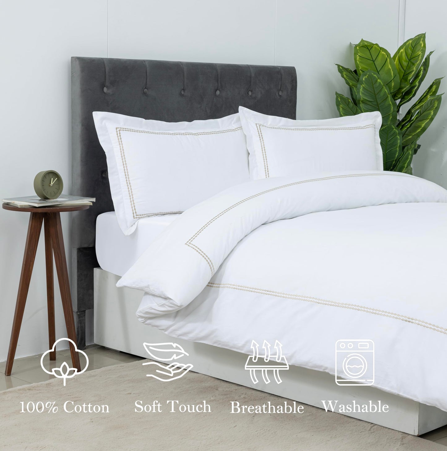 White Duvet Cover, 100% Cotton Embroidered Duvet Cover,2 Pillow, Comforter Not Included
