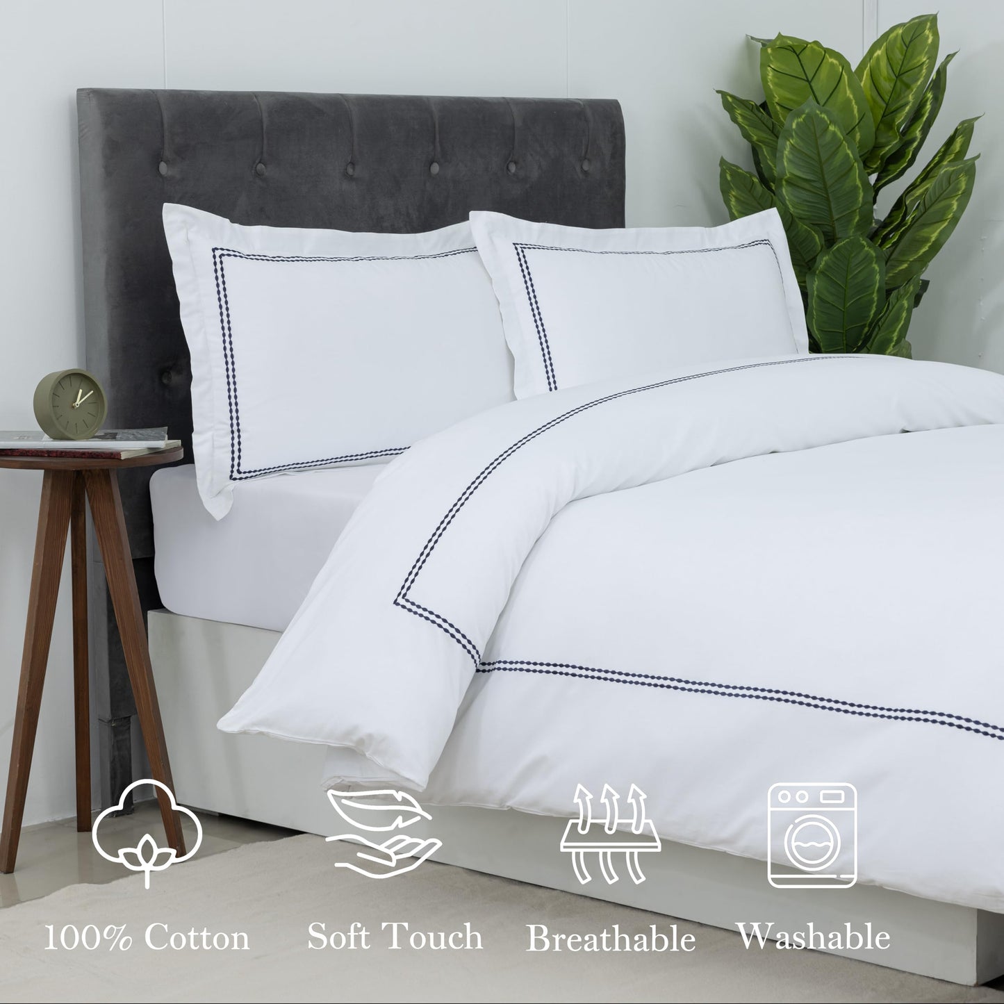 White Duvet Cover, 100% Cotton Embroidered Duvet Cover,2 Pillow, Comforter Not Included