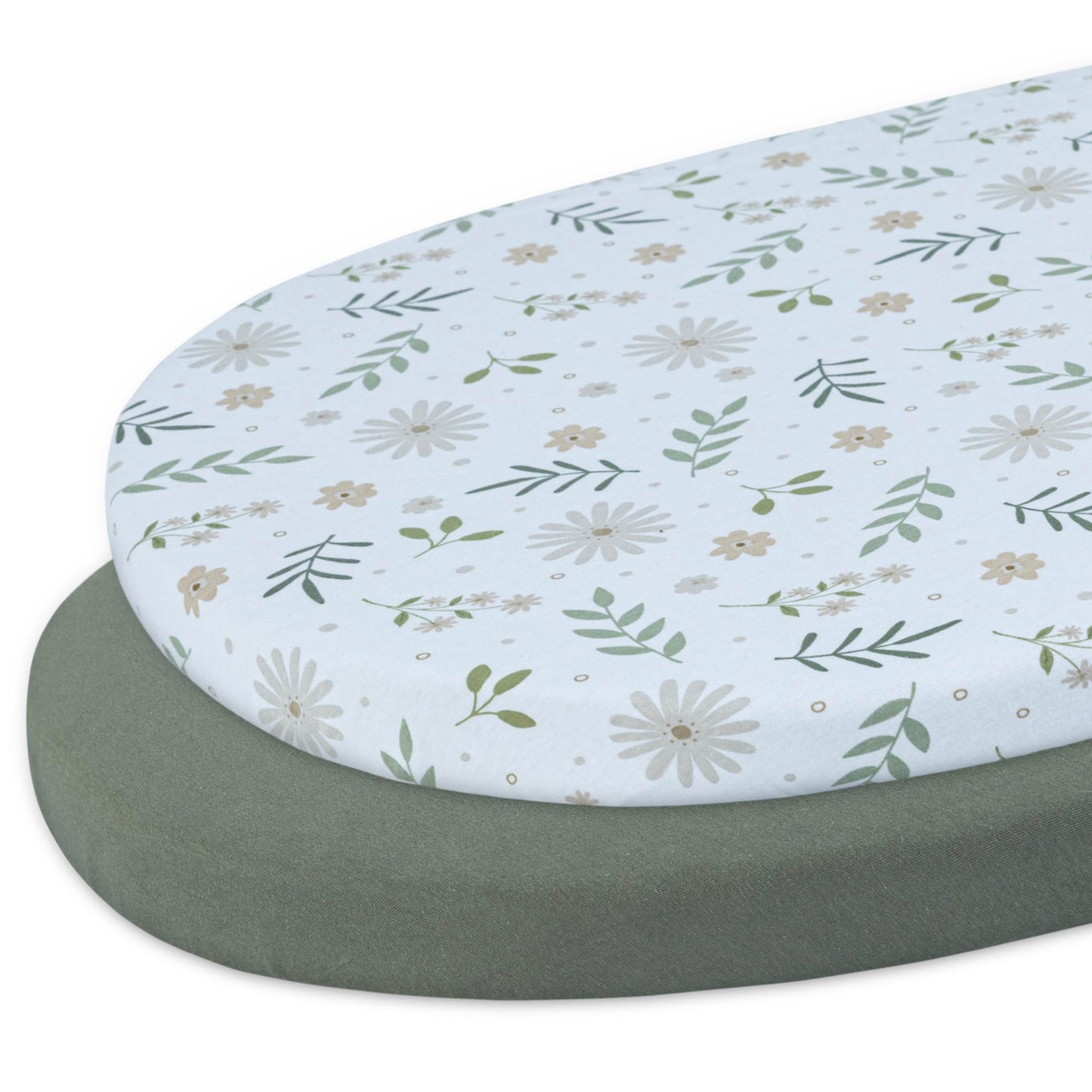 Bassinet Sheet,100% Cotton Knitted Jersey,2 Pack,Unisex(17"x32"x4") | Green / Flowers