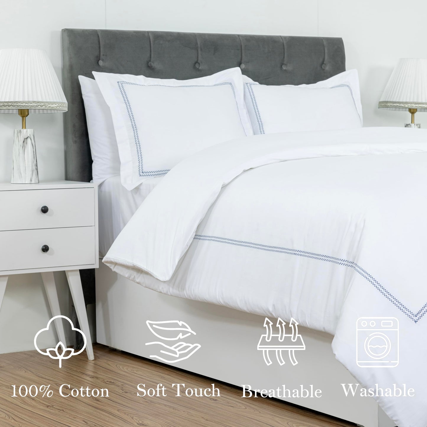 White Duvet Cover, 100% Cotton Embroidered Duvet Cover,2 Pillow, Comforter Not Included