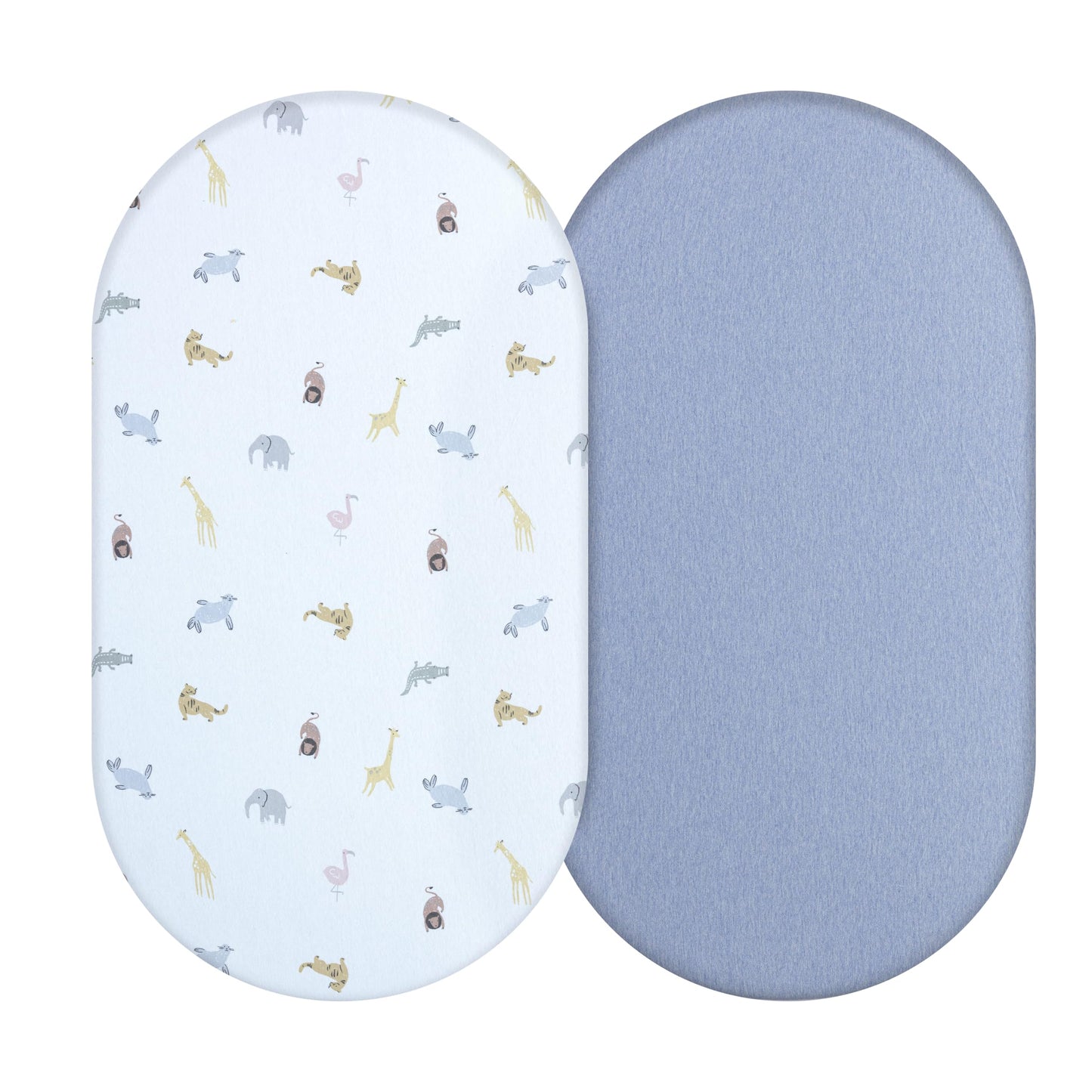 Bassinet Sheet,100% Cotton Knitted Jersey,2 Pack Unisex (17"x32"x4") | Sky Blue / Animals