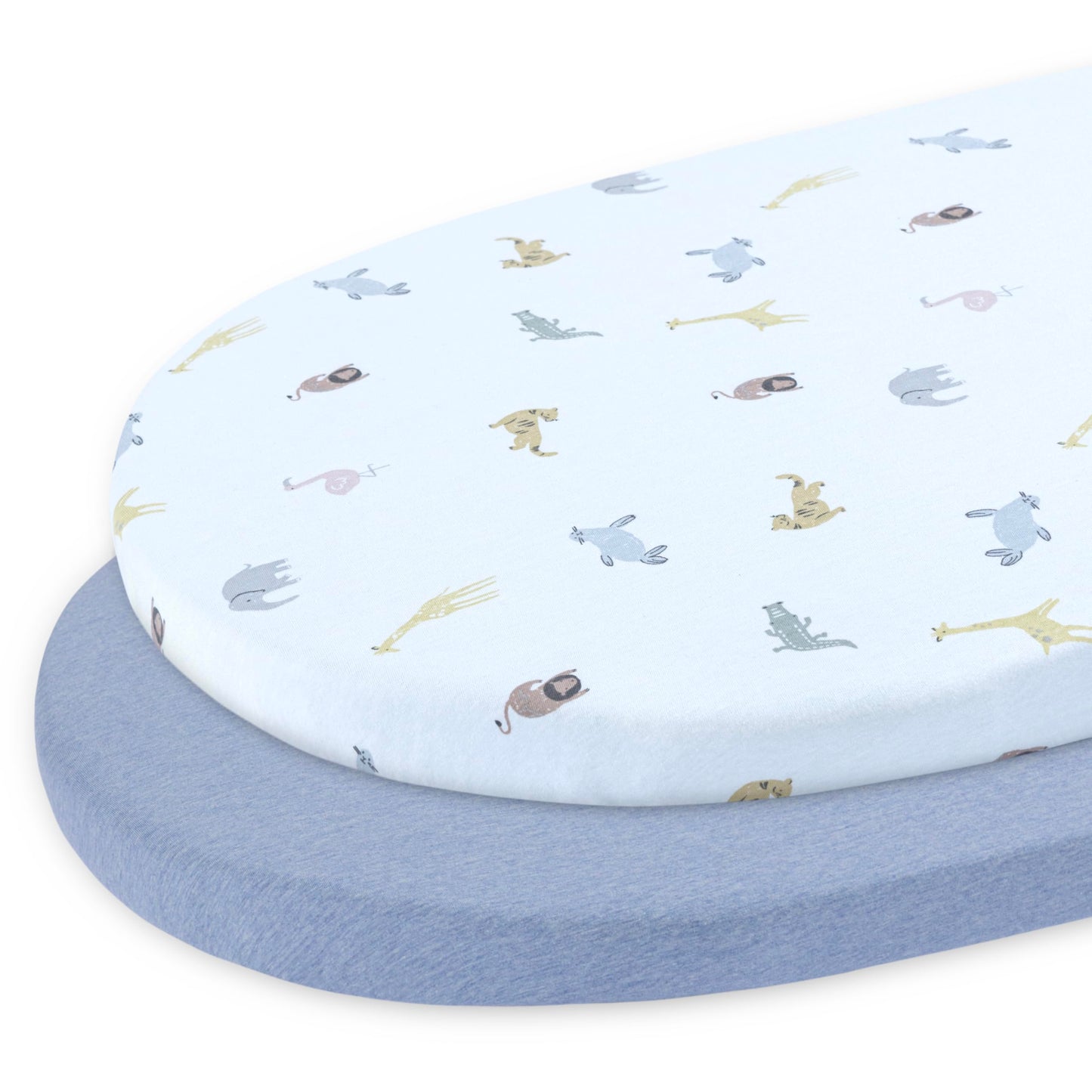 Bassinet Sheet,100% Cotton Knitted Jersey,2 Pack Unisex (17"x32"x4") | Sky Blue / Animals
