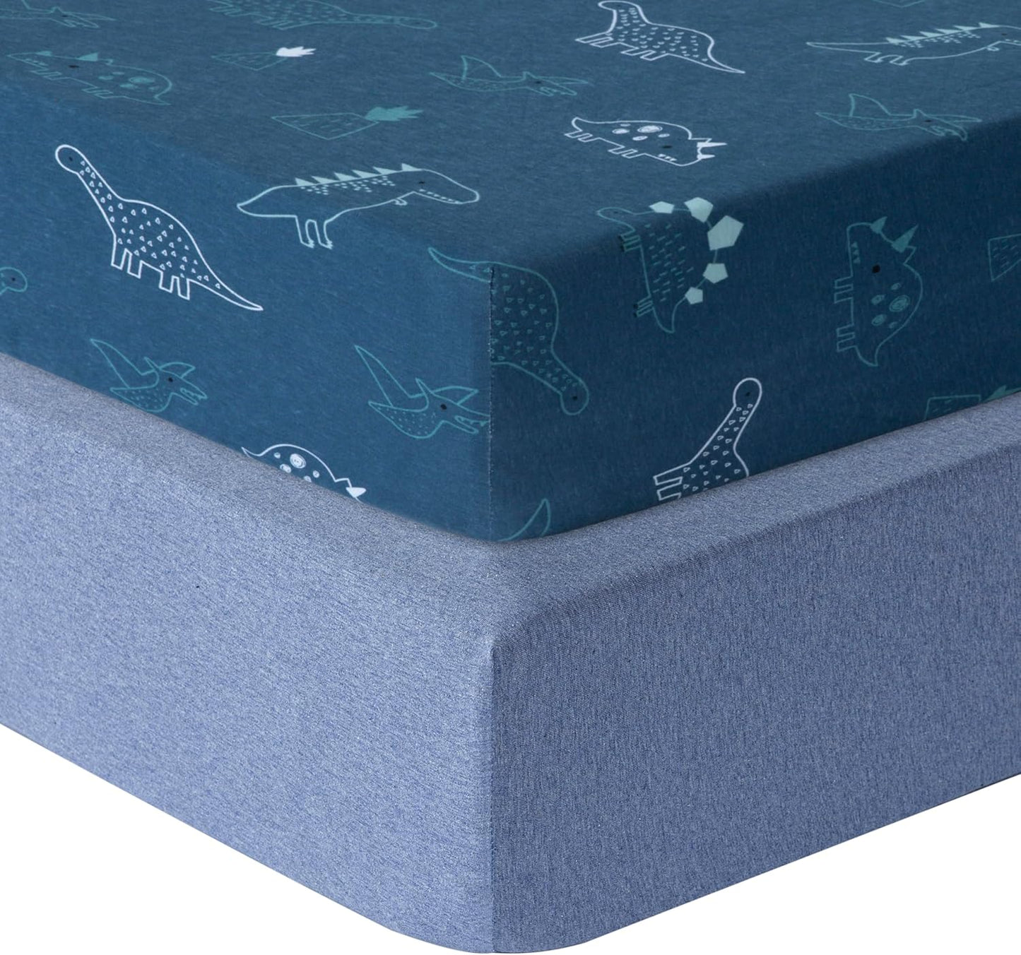 Crib Sheets for Unisex,2 Pack,100% Cotton Crib Sheets | Dino/Denim Blue