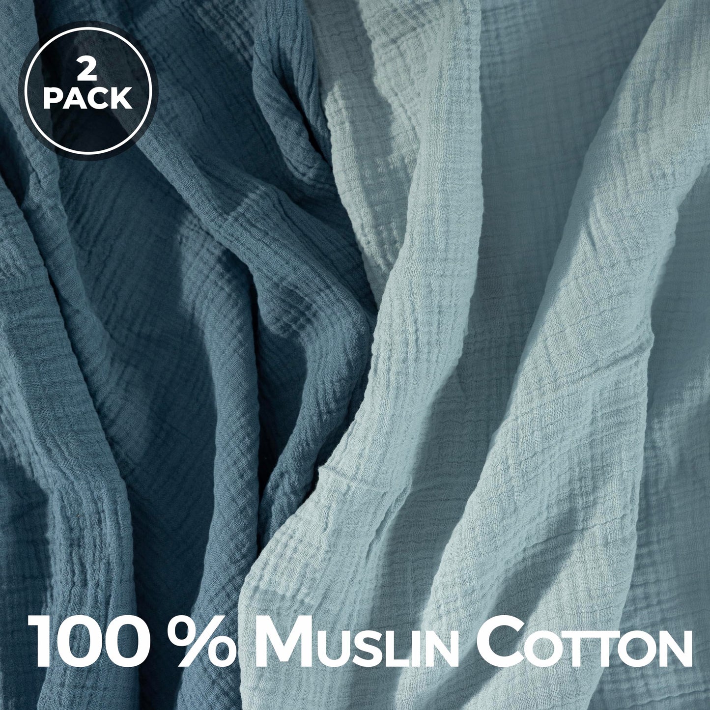 Muslin Swaddle Blankets for Newborn Unisex,2 Pack,100% Cotton | Blue/Light Blue