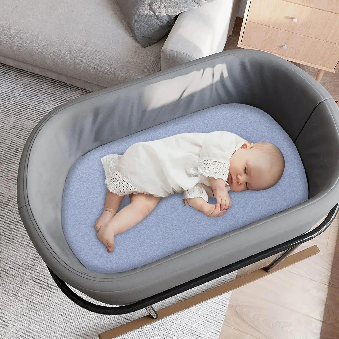 Bassinet Sheet,100% Cotton Knitted Jersey,2 Pack Unisex (17"x32"x4") | Sky Blue / Animals
