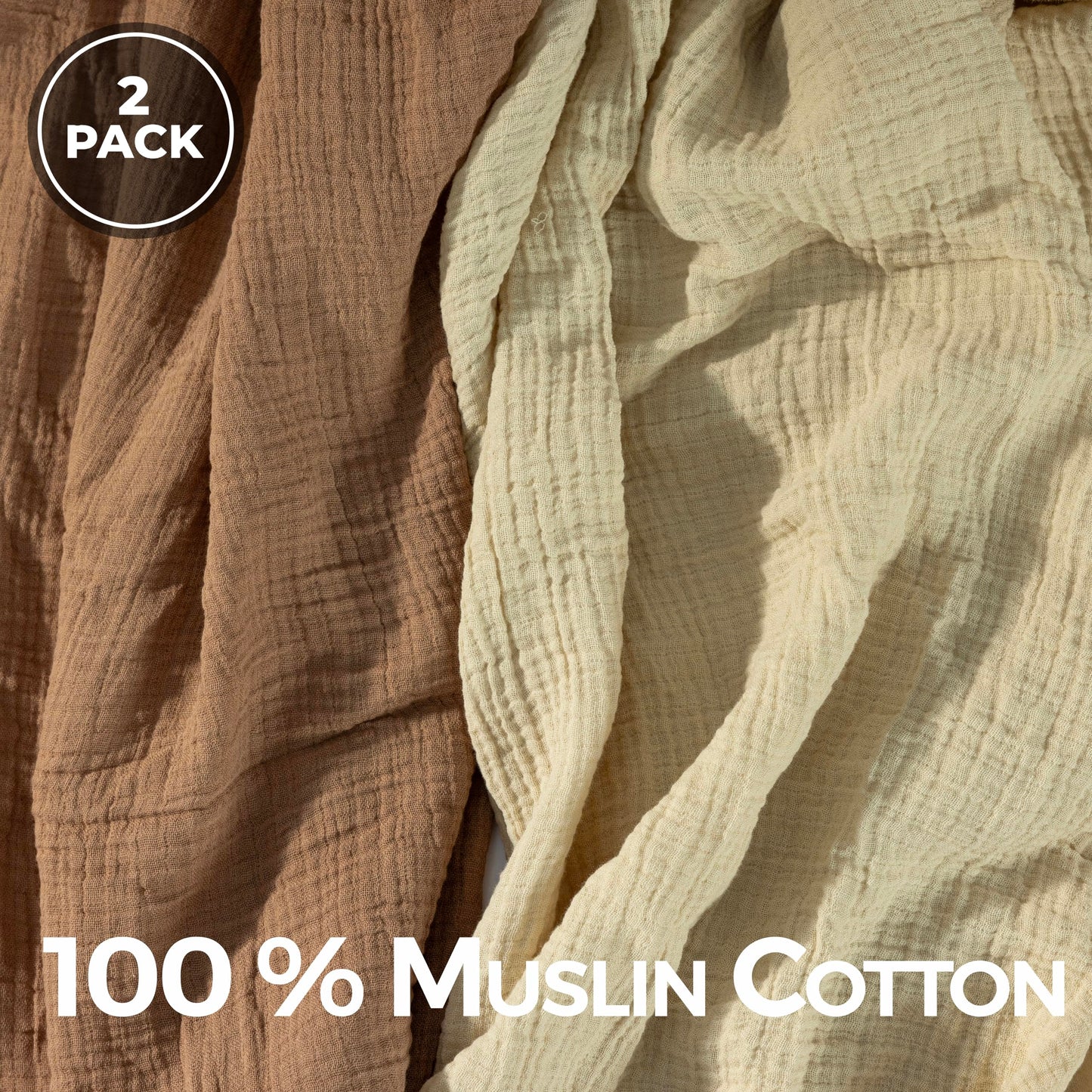 Muslin Swaddle Blankets for Newborn Unisex,2 Pack,100% Cotton| Brown/Acru