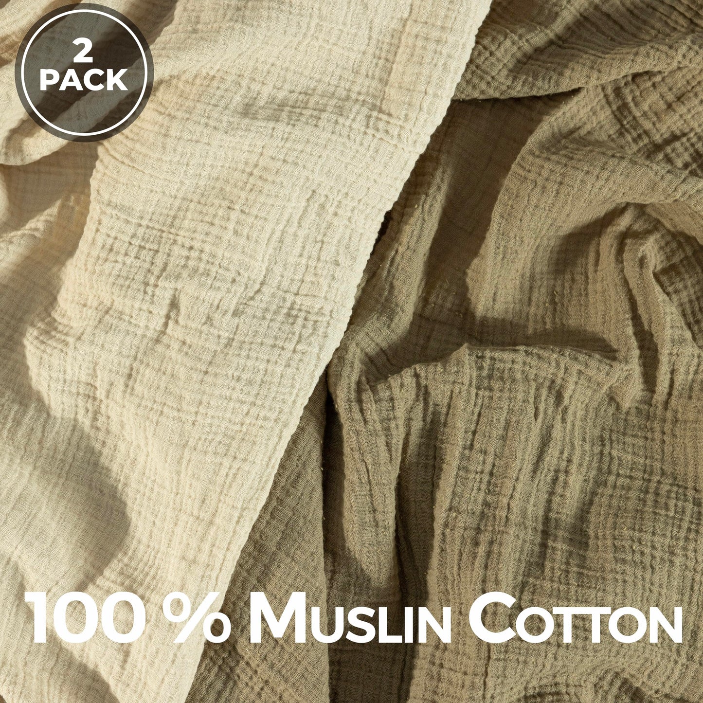 Muslin Swaddle Blankets for Newborn Unisex,2 Pack,100% Cotton | Olive/Acru