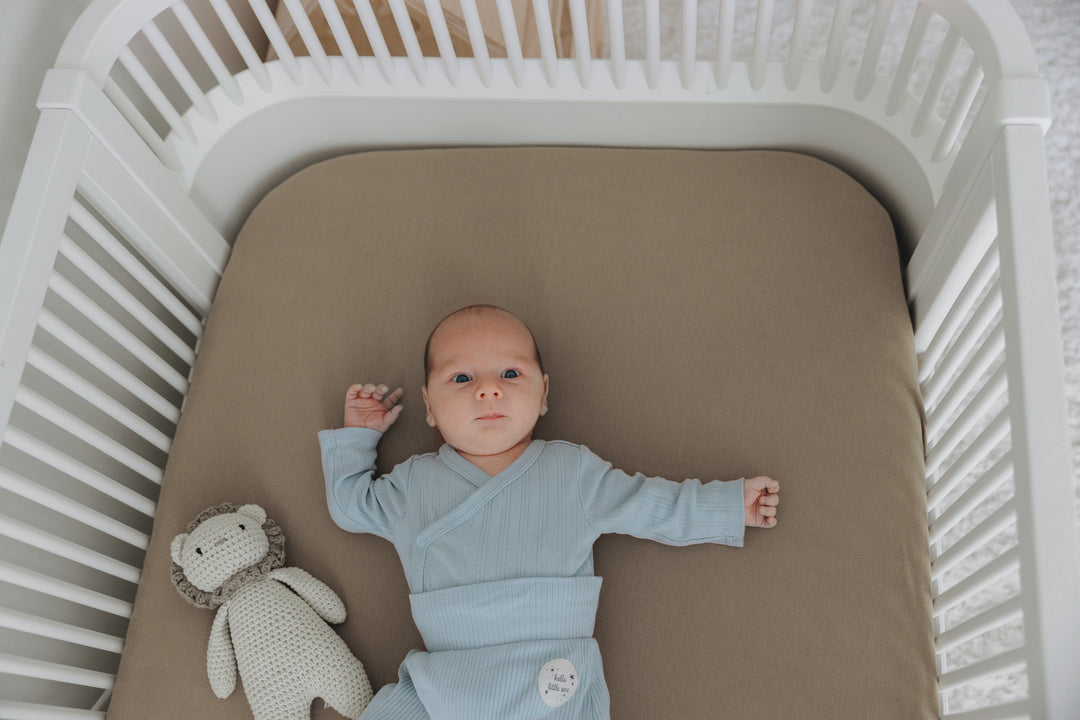 Cotton Jersey Crib Sheets Brown/Ecru