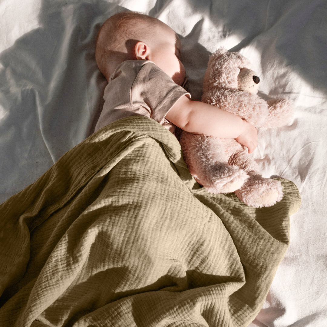 Muslin Swaddle Blankets Unisex Olive/Ecru 2 Pack