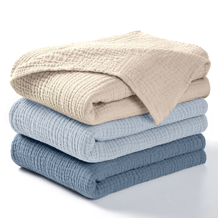 Muslin Swaddle Blankets 3 PACK Blue/Light Blue/Ecru