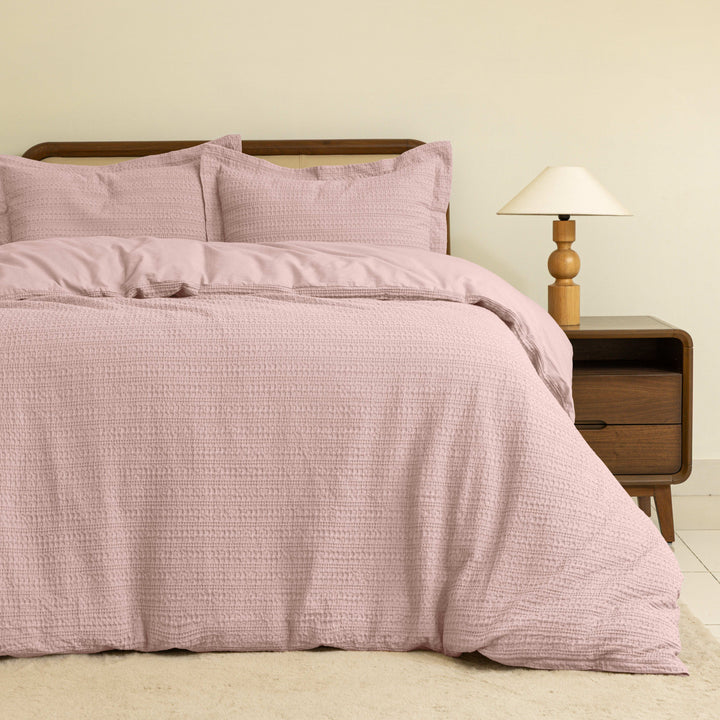 Waffle Weave Duvet Covers Set (Dusty Pink)