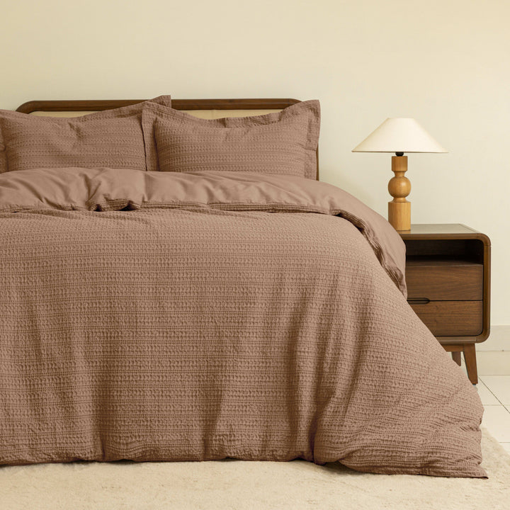 Waffle Weave Duvet Covers Set (Brown)