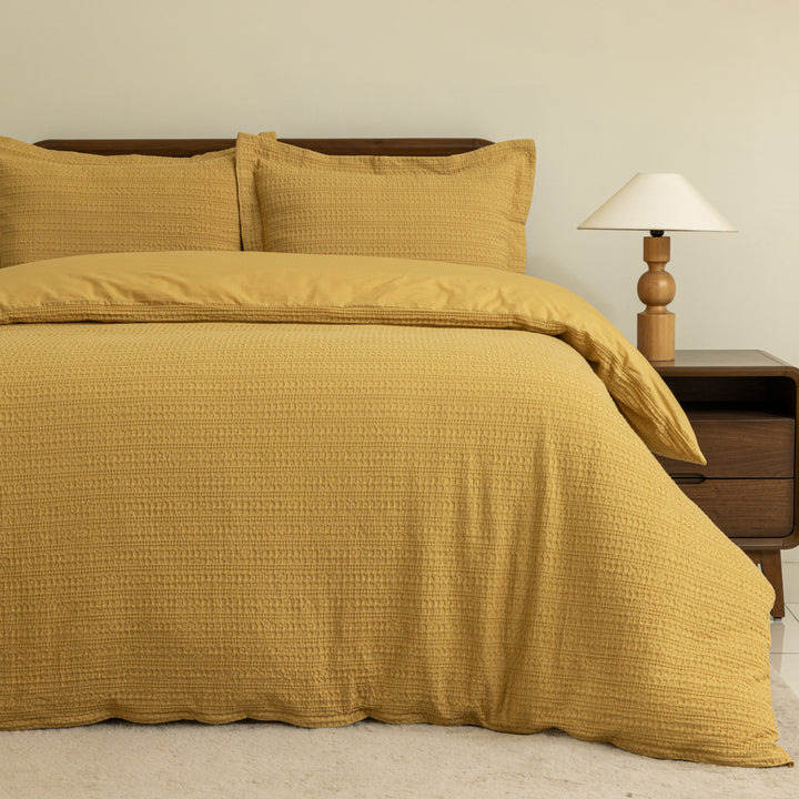 Waffle Weave Duvet Covers Set (Mustard)