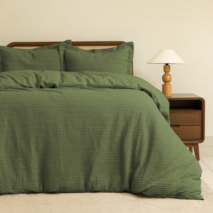 Waffle Weave Duvet Covers Set (Forest Green)