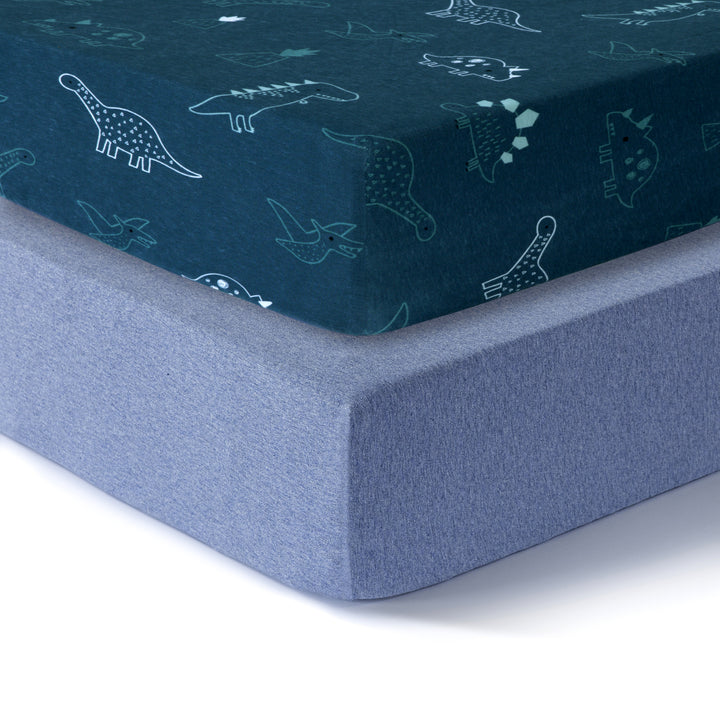 Cotton Jersey Crib Sheets Denim Dino/Denim Blue