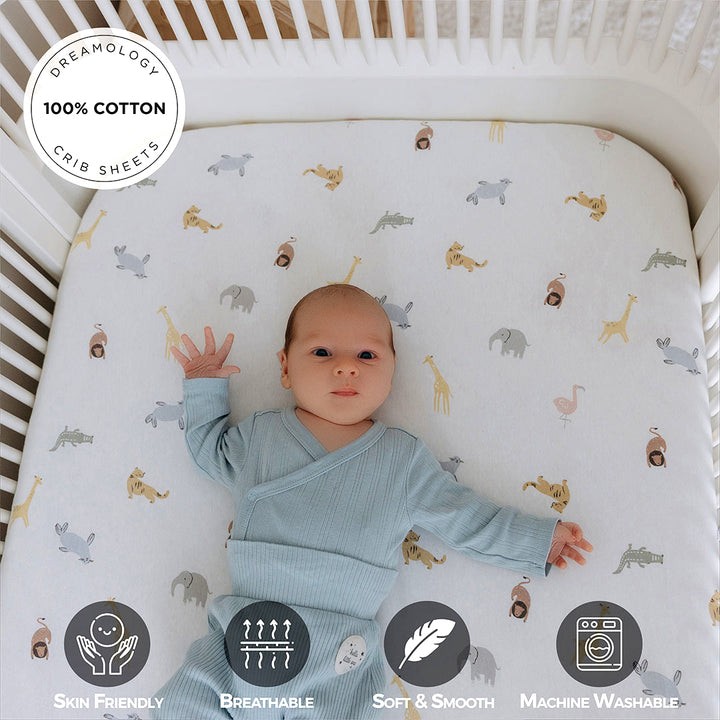 Cotton Jersey Crib Sheets Blue/Animal