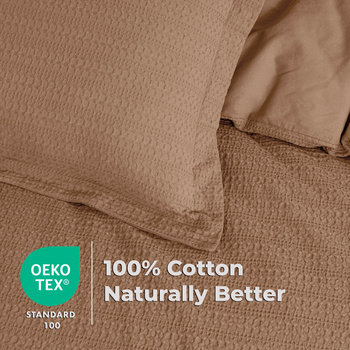 Waffle Weave Duvet Covers Set (Brown)