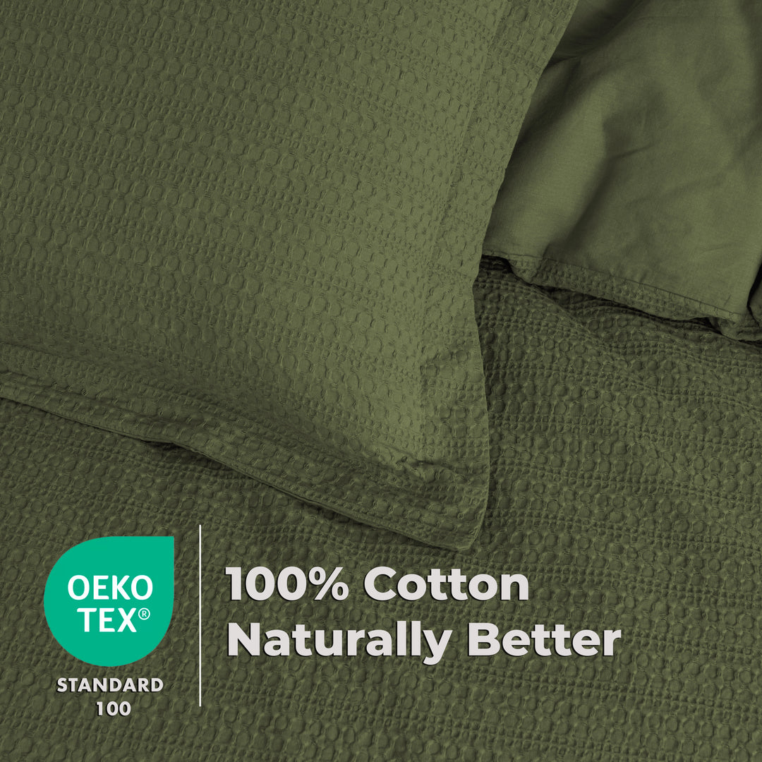 Waffle Weave Duvet Covers Set (Forest Green)