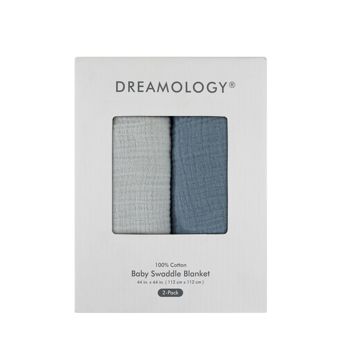 Muslin Swaddle Blankets Unisex Grey/Blue 2 Pack