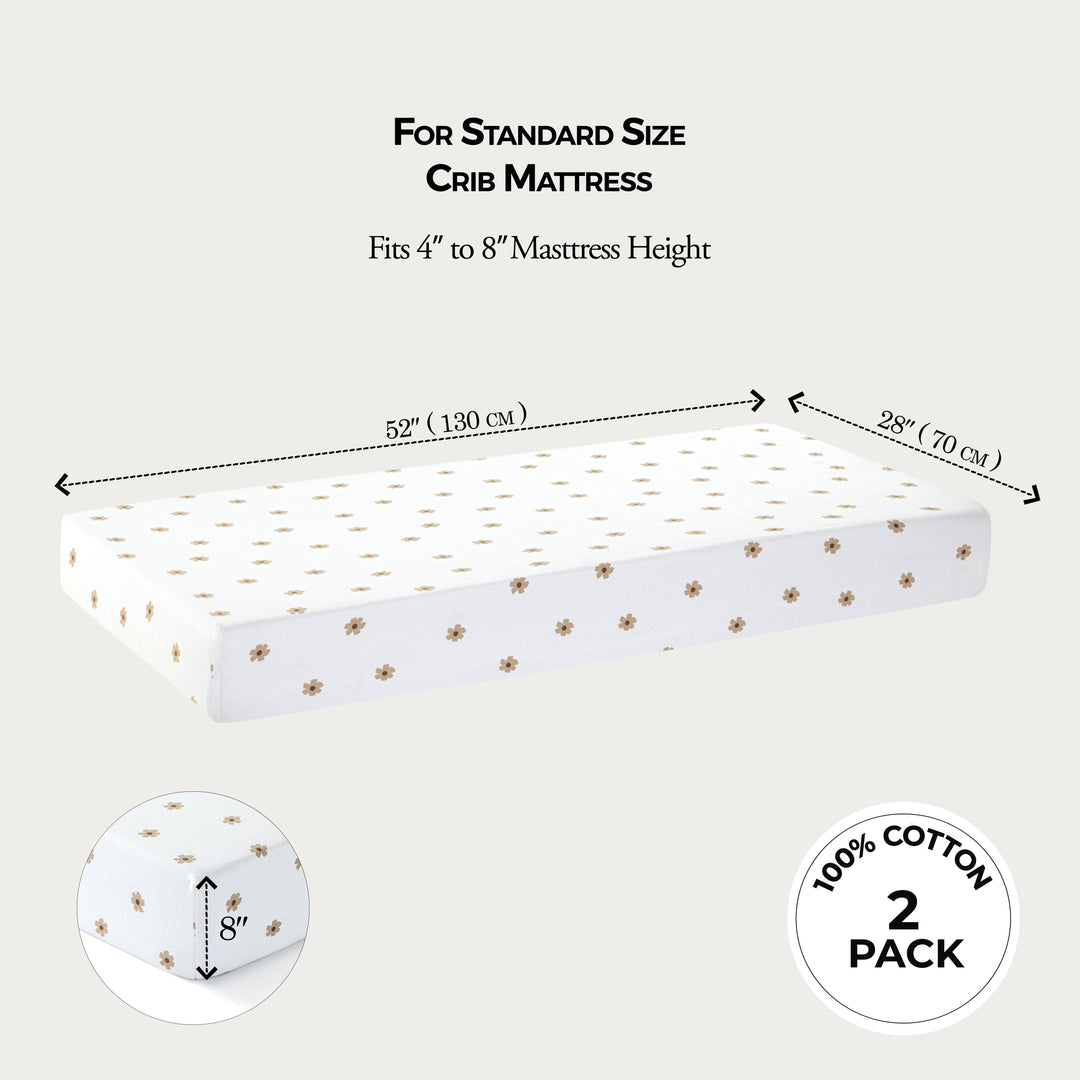 Jersey Crib Mattress Sheets Unisex Brown/Flowers (Standard)