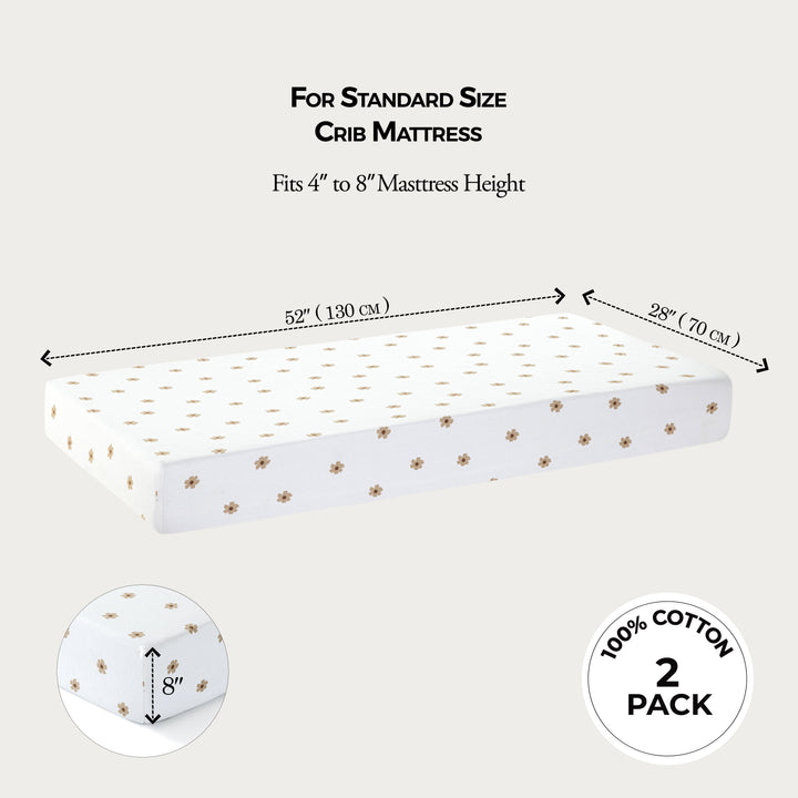 Jersey Crib Mattress Sheets Unisex Brown/Flowers (Standard)