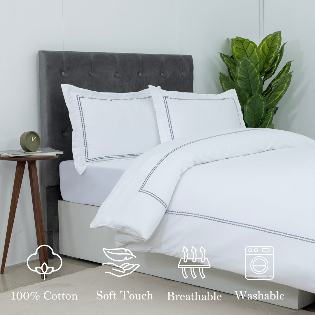 T200 Cotton Embroidered Duvet Covers Set (Grey)