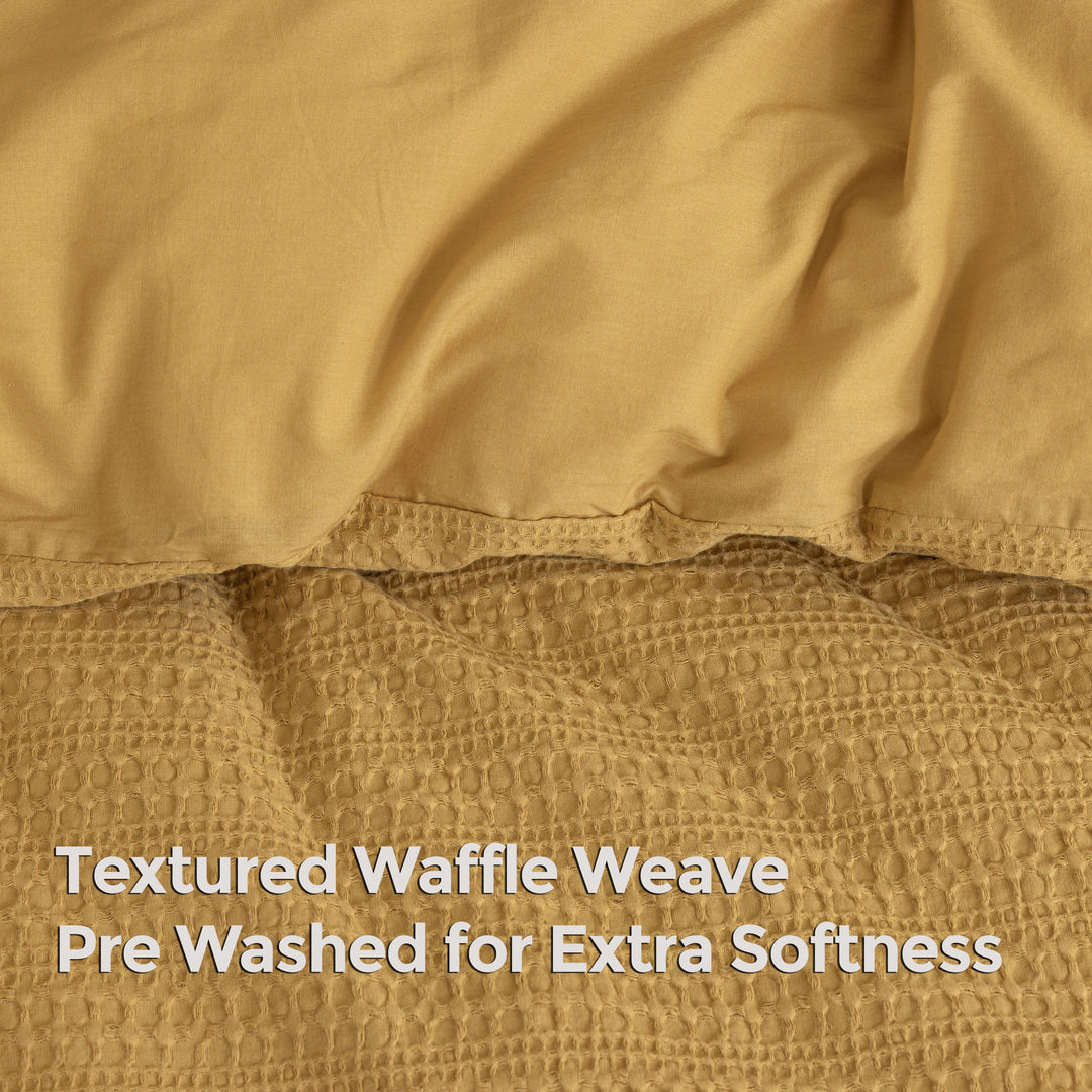 Waffle Weave Duvet Covers Set (Mustard)