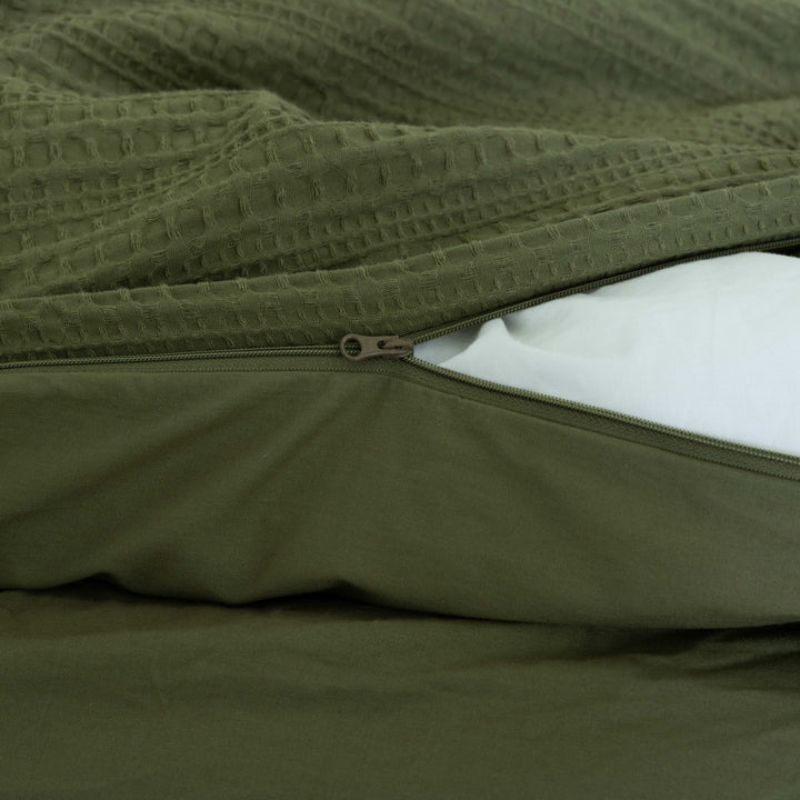Waffle Weave Duvet Covers Set (Forest Green)