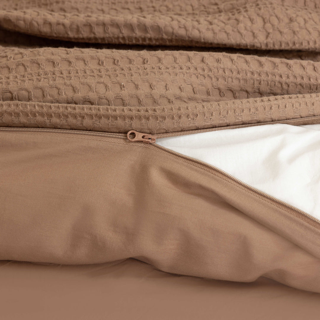 Waffle Weave Duvet Covers Set (Brown)