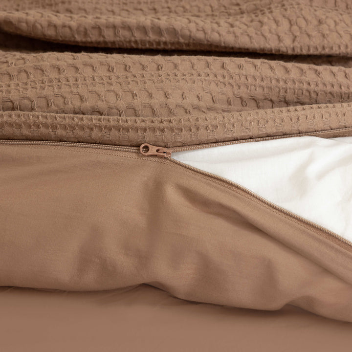 Waffle Weave Duvet Covers Set (Brown)