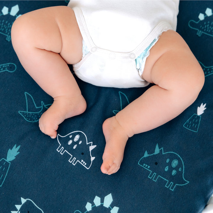 Jersey Crib Mattress Sheets Unisex Dino/Denim Blue (Standard)