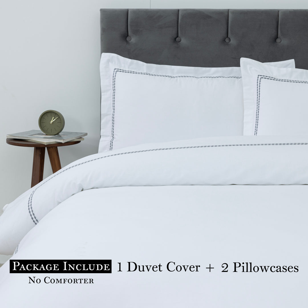 T200 Cotton Embroidered Duvet Covers Set (Grey)