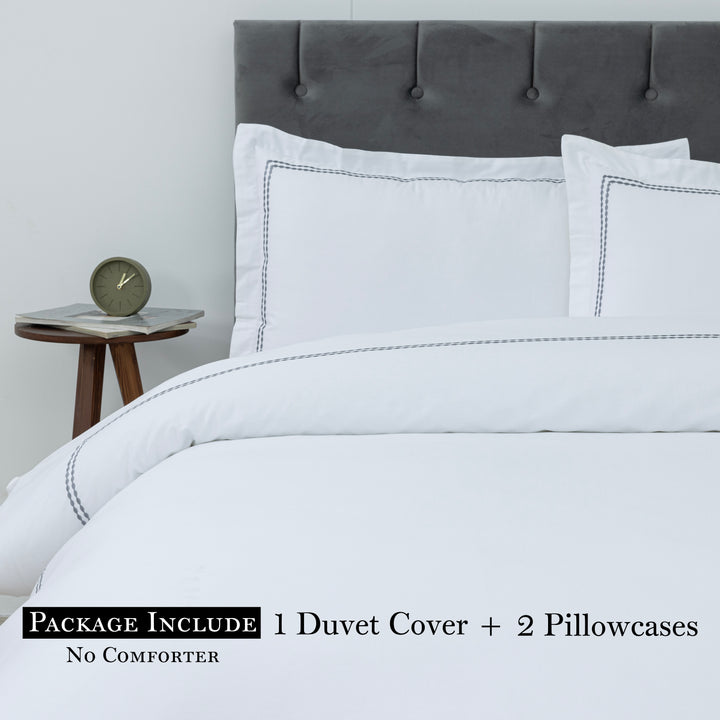 T200 Cotton Embroidered Duvet Covers Set (Grey)