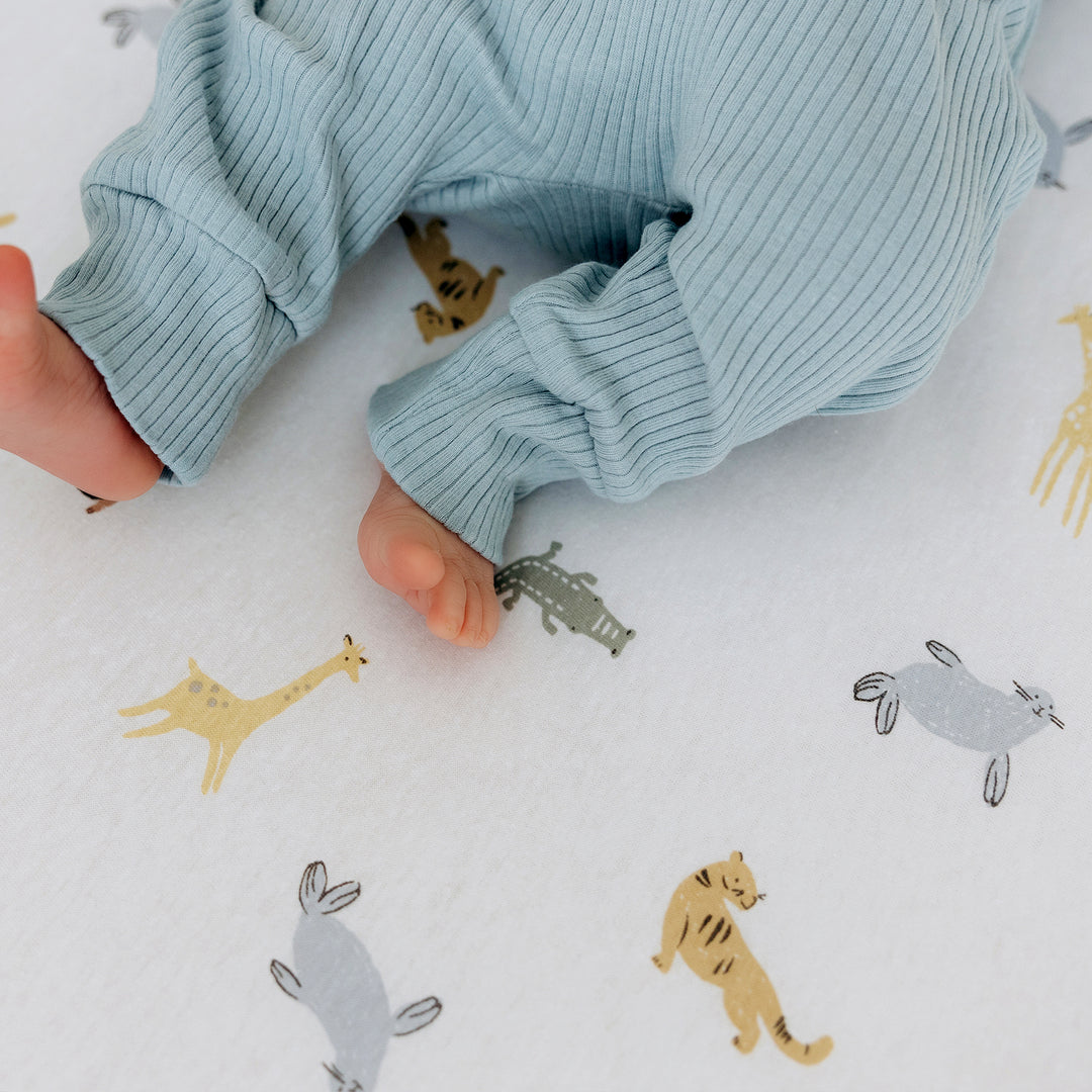 Cotton Jersey Crib Sheets Blue/Animal
