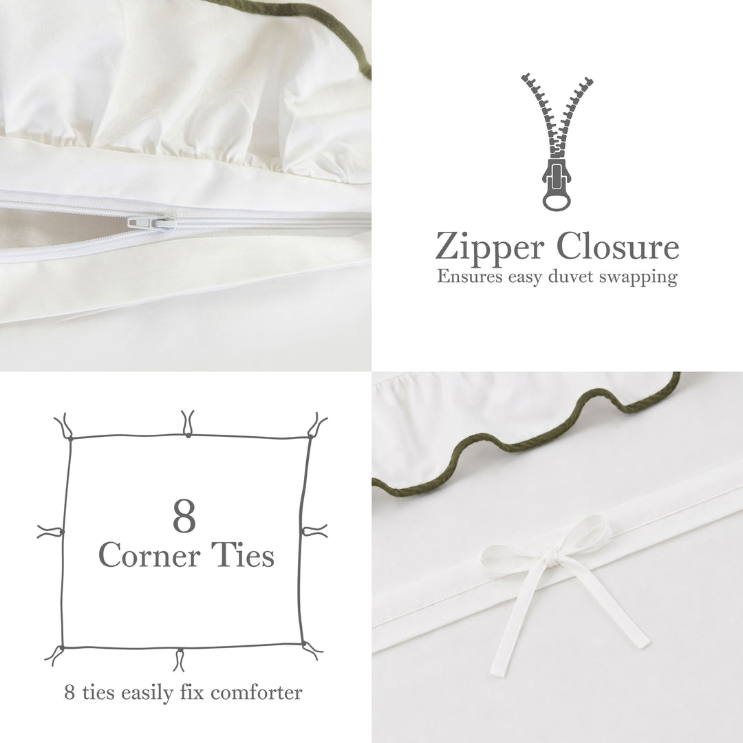 Zipper closure ensured easy duvet swapping with 8 corner ties which easily fix comforter