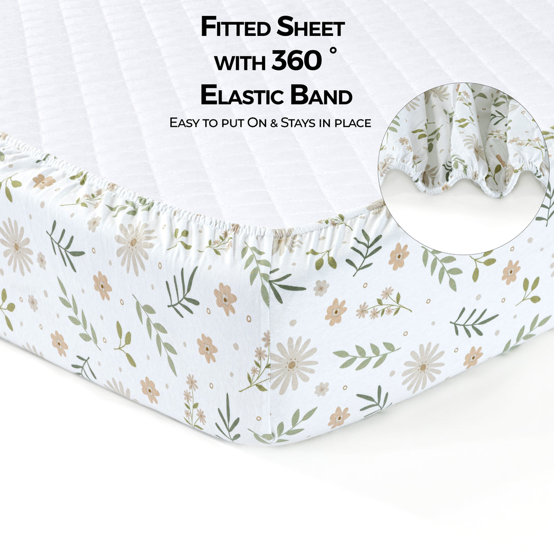 Cotton Jersey Crib Sheets Denim Green/Flowers
