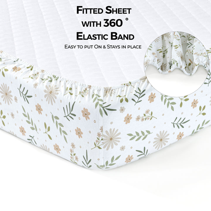 Cotton Jersey Crib Sheets Denim Green/Flowers
