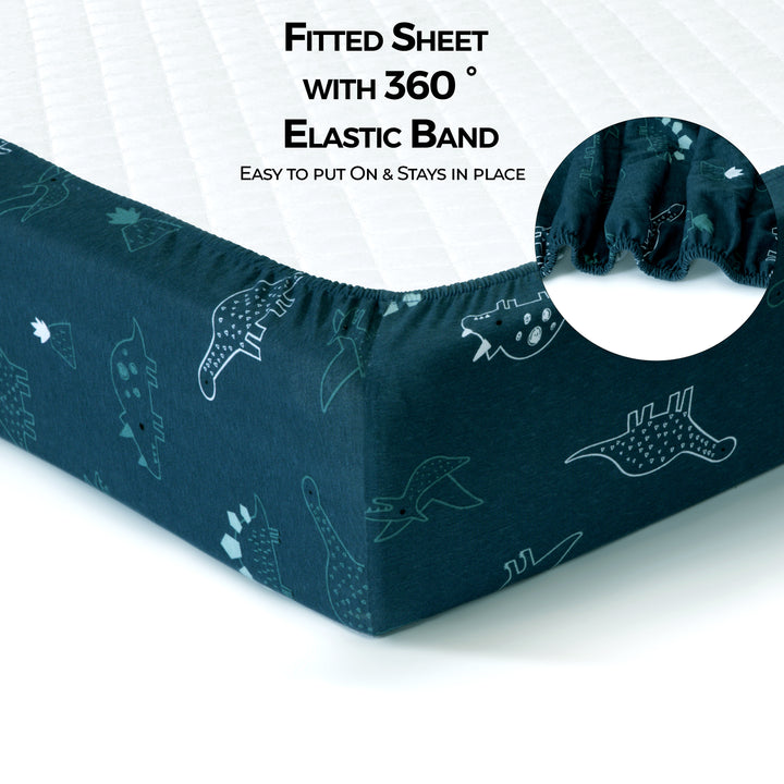 Jersey Crib Mattress Sheets Unisex Dino/Denim Blue (Standard)